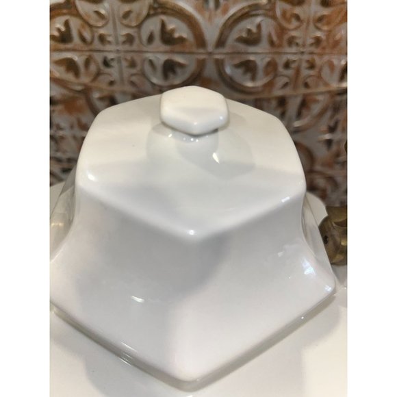 Mikasa Continental White  Hexagon Shaped Tea Pot Brass Handle Vintage - Picture 6 of 12